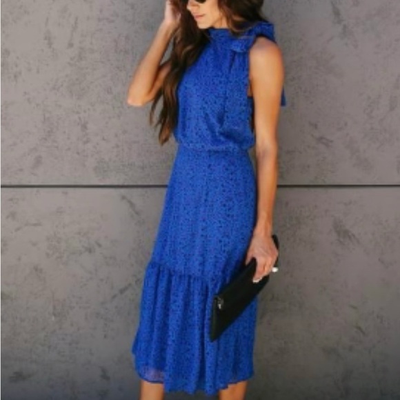 TCEC doll floral print blue midi dress size medium - Picture 2 of 8